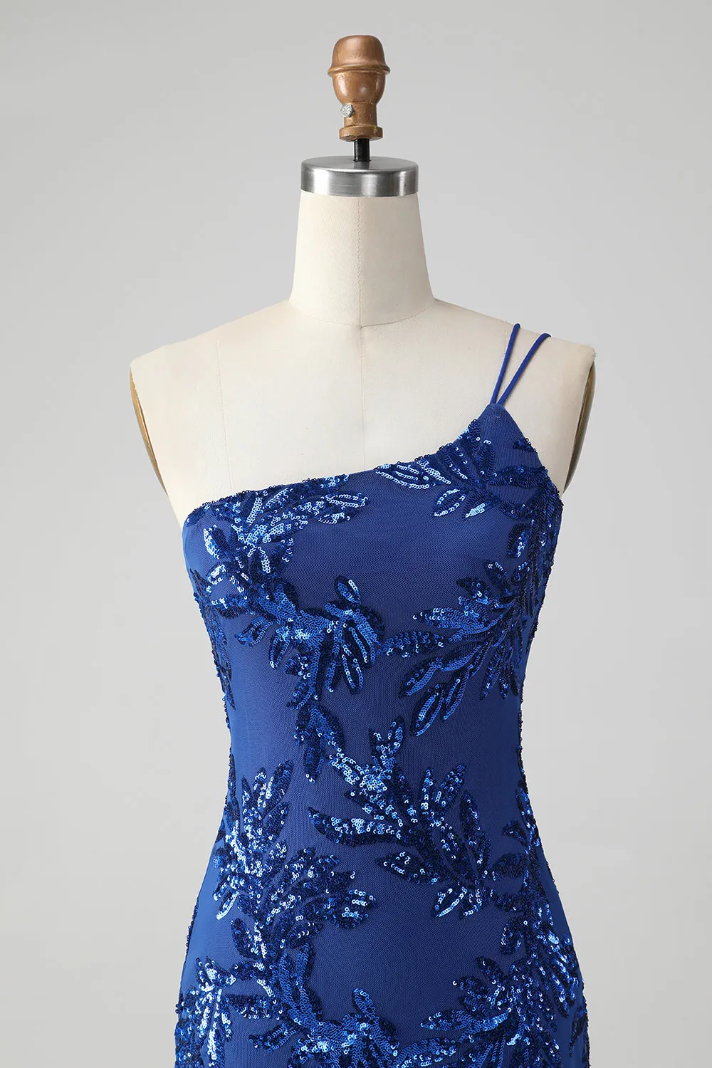 Sparkly Bodycon Royal Blue One Shoulder Sequins Homecoming Dress with Embroidery sold by Zapaka product image thumbnail 4