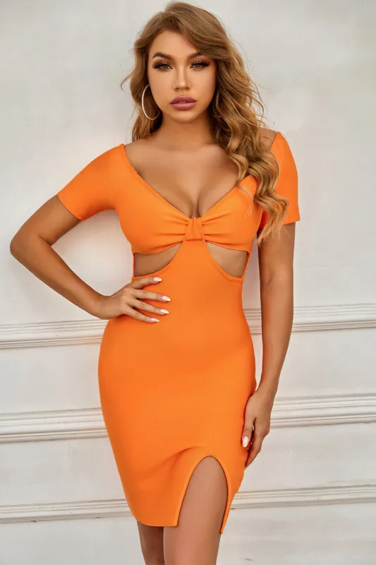 Sexy V Neck Orange Homecoming Dress sold by Zapaka