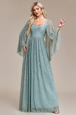 Long Sleeves Green Sparkly A Line Mother of the Bride Dress sold by Zapaka