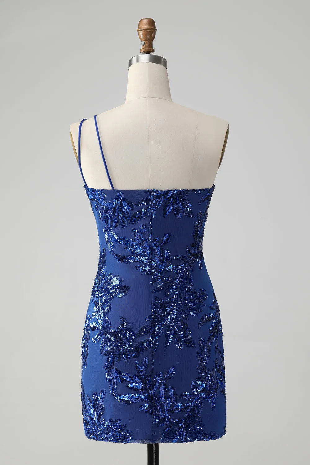 Sparkly Bodycon Royal Blue One Shoulder Sequins Homecoming Dress with Embroidery sold by Zapaka product image thumbnail 2