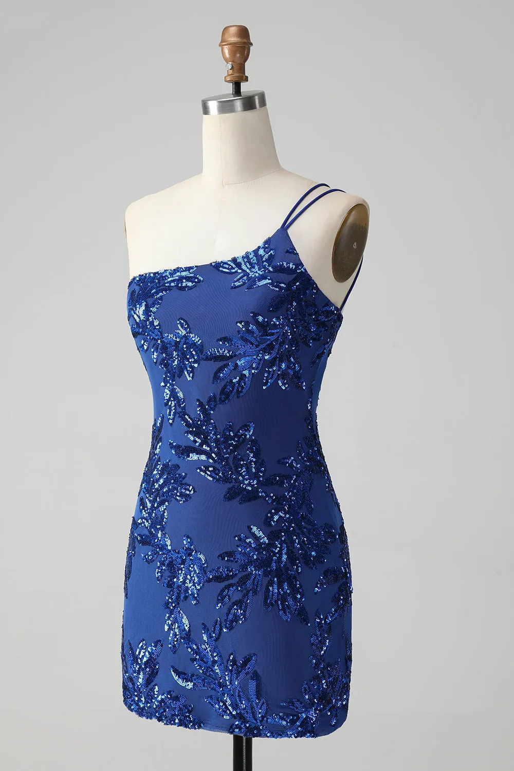 Sparkly Bodycon Royal Blue One Shoulder Sequins Homecoming Dress with Embroidery sold by Zapaka product image thumbnail 3