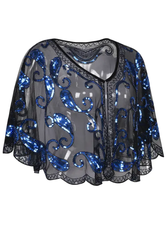 1920s Blue Glitter Sequins Cape sold by Zapaka