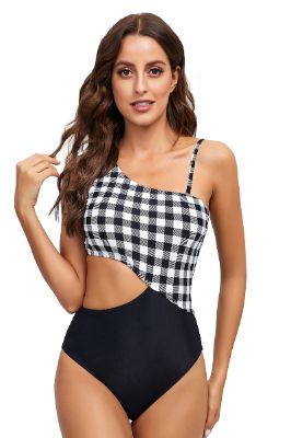 Checkered Pattern One Piece High Waist Swimwear sold by Zapaka