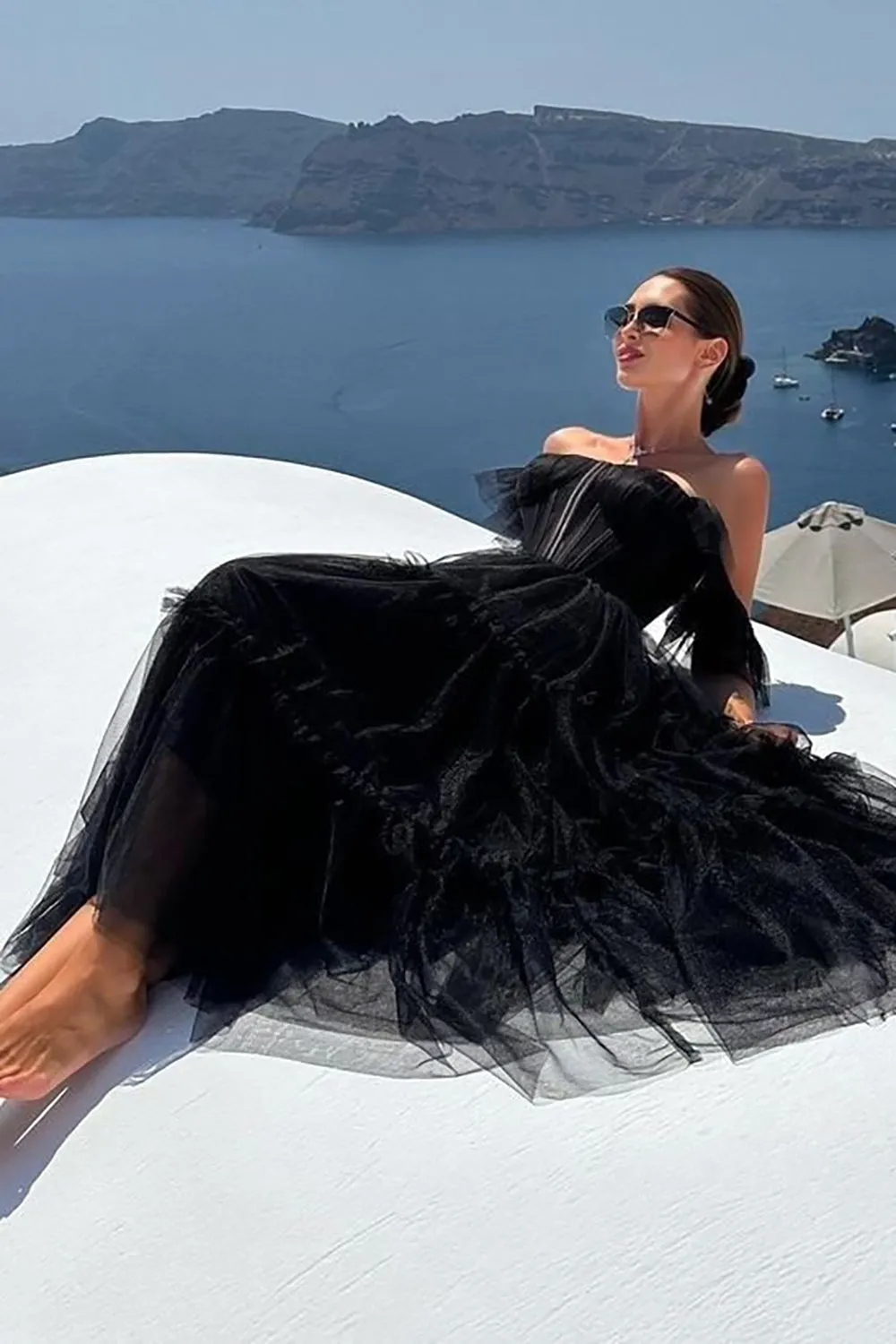 Black A-Line Sweetheart Midi Tulle Cocktail Dress sold by Zapaka product image thumbnail 5