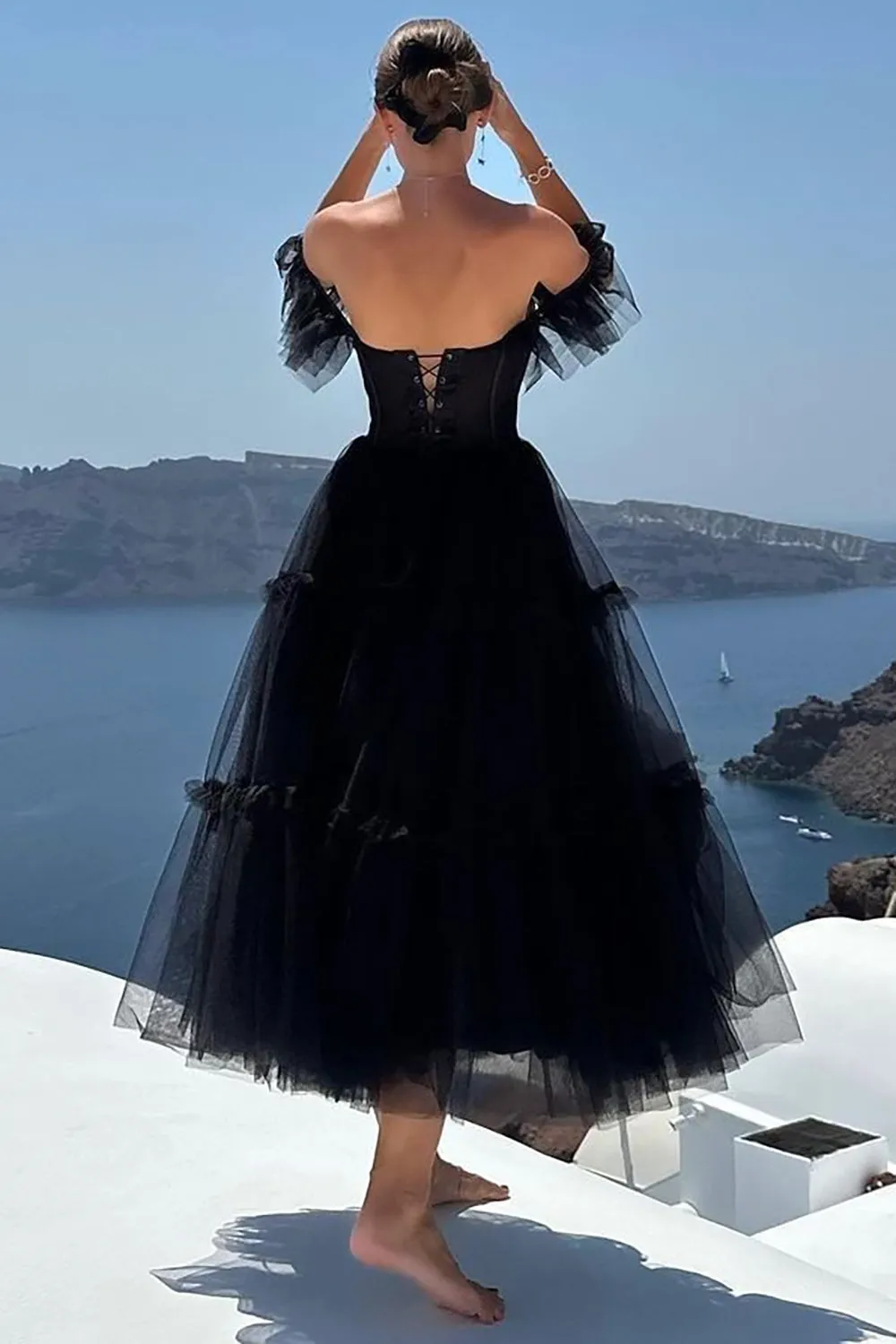 Black A-Line Sweetheart Midi Tulle Cocktail Dress sold by Zapaka product image thumbnail 2