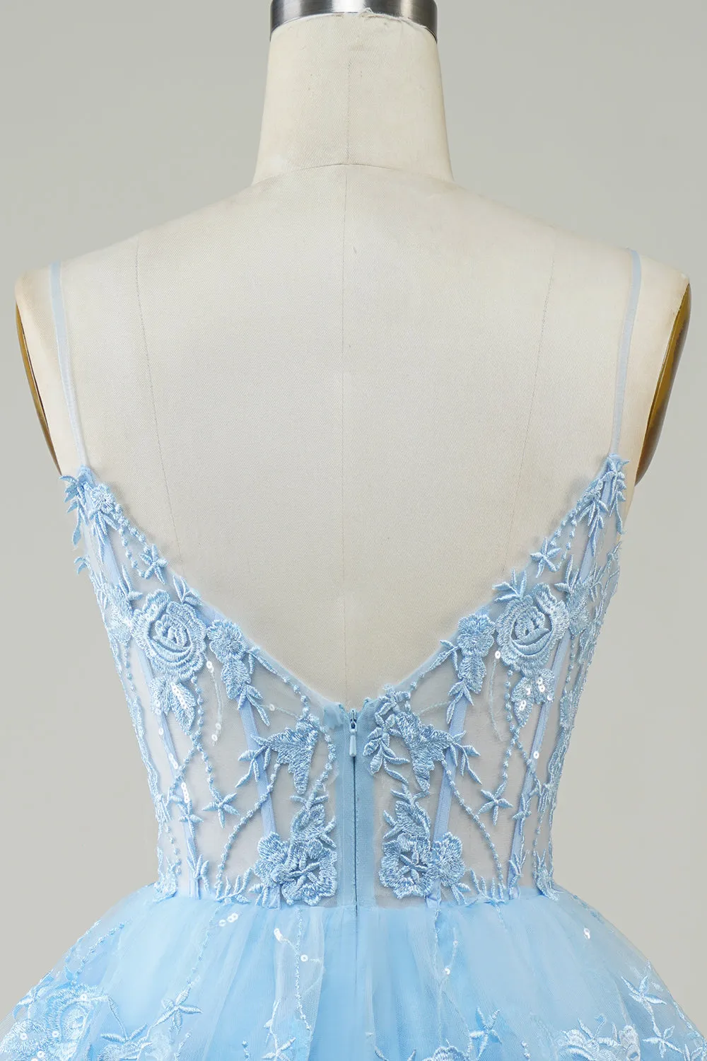 Gorgeous A Line Spaghetti Straps Blue Sparkly Corset Homecoming Dress sold by Zapaka product image thumbnail 5