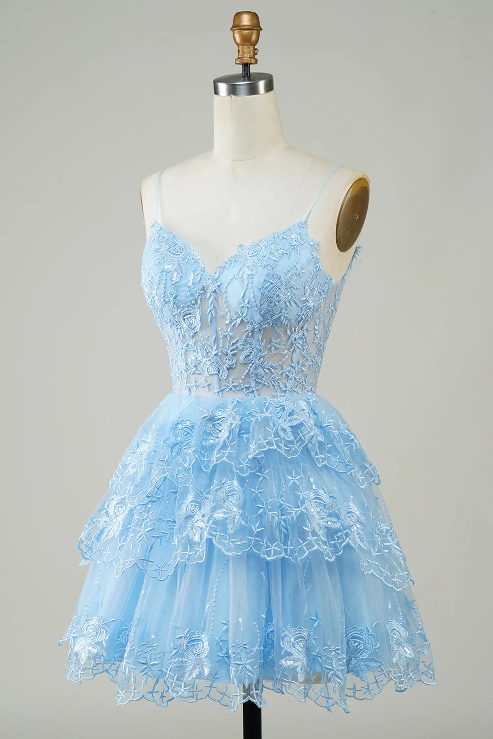 Gorgeous A Line Spaghetti Straps Blue Sparkly Corset Homecoming Dress sold by Zapaka product image thumbnail 3