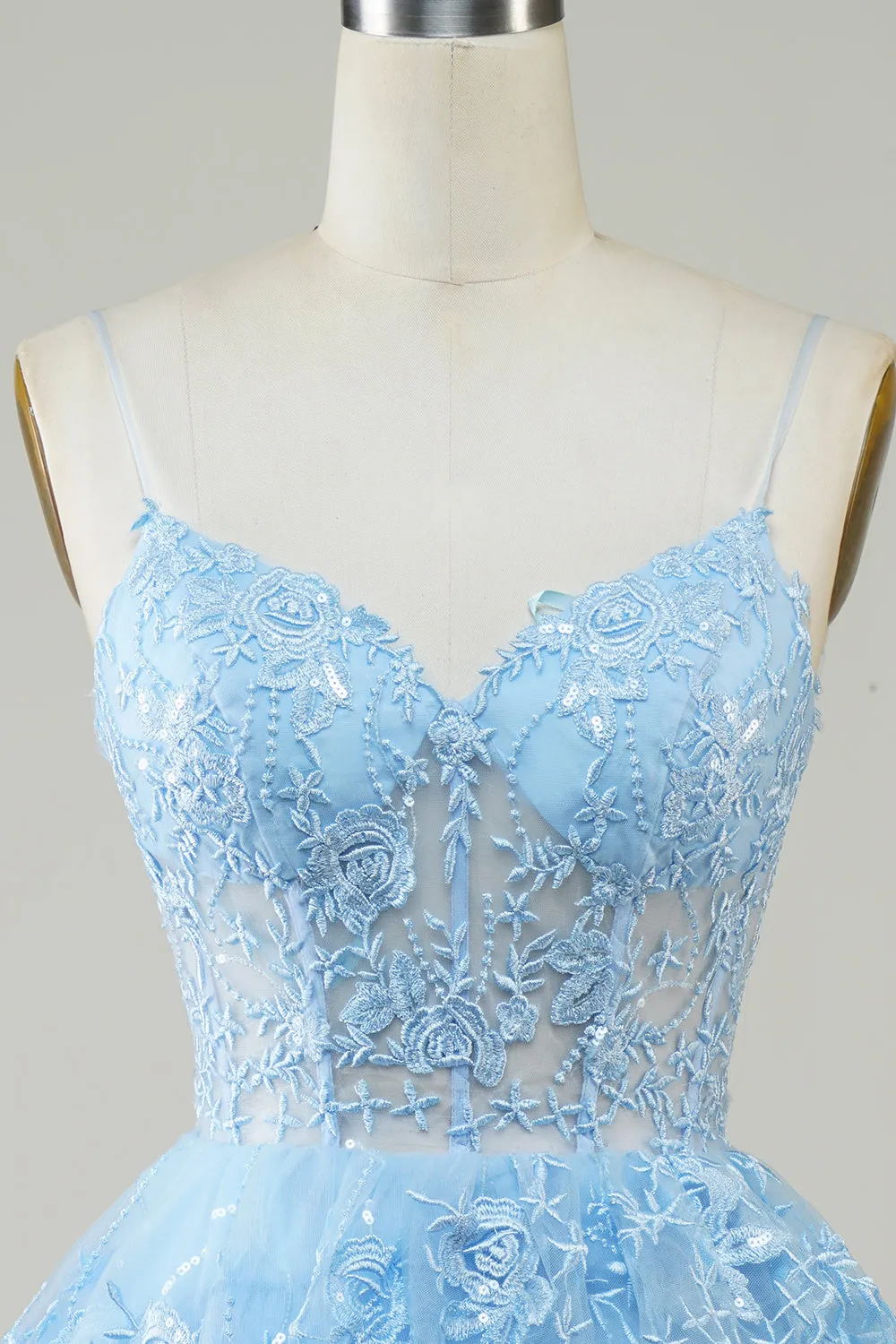 Gorgeous A Line Spaghetti Straps Blue Sparkly Corset Homecoming Dress sold by Zapaka product image thumbnail 4