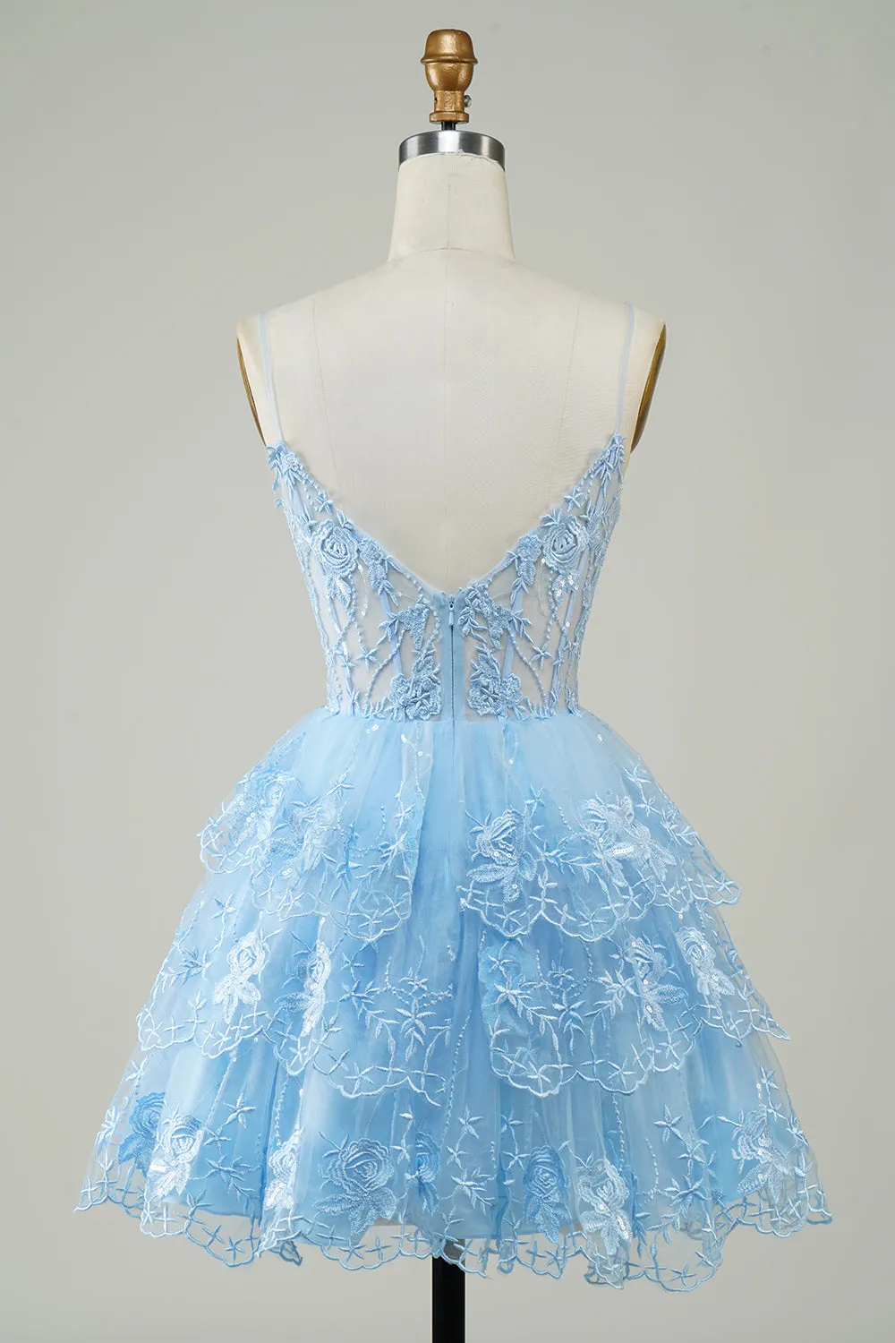 Gorgeous A Line Spaghetti Straps Blue Sparkly Corset Homecoming Dress sold by Zapaka product image thumbnail 2