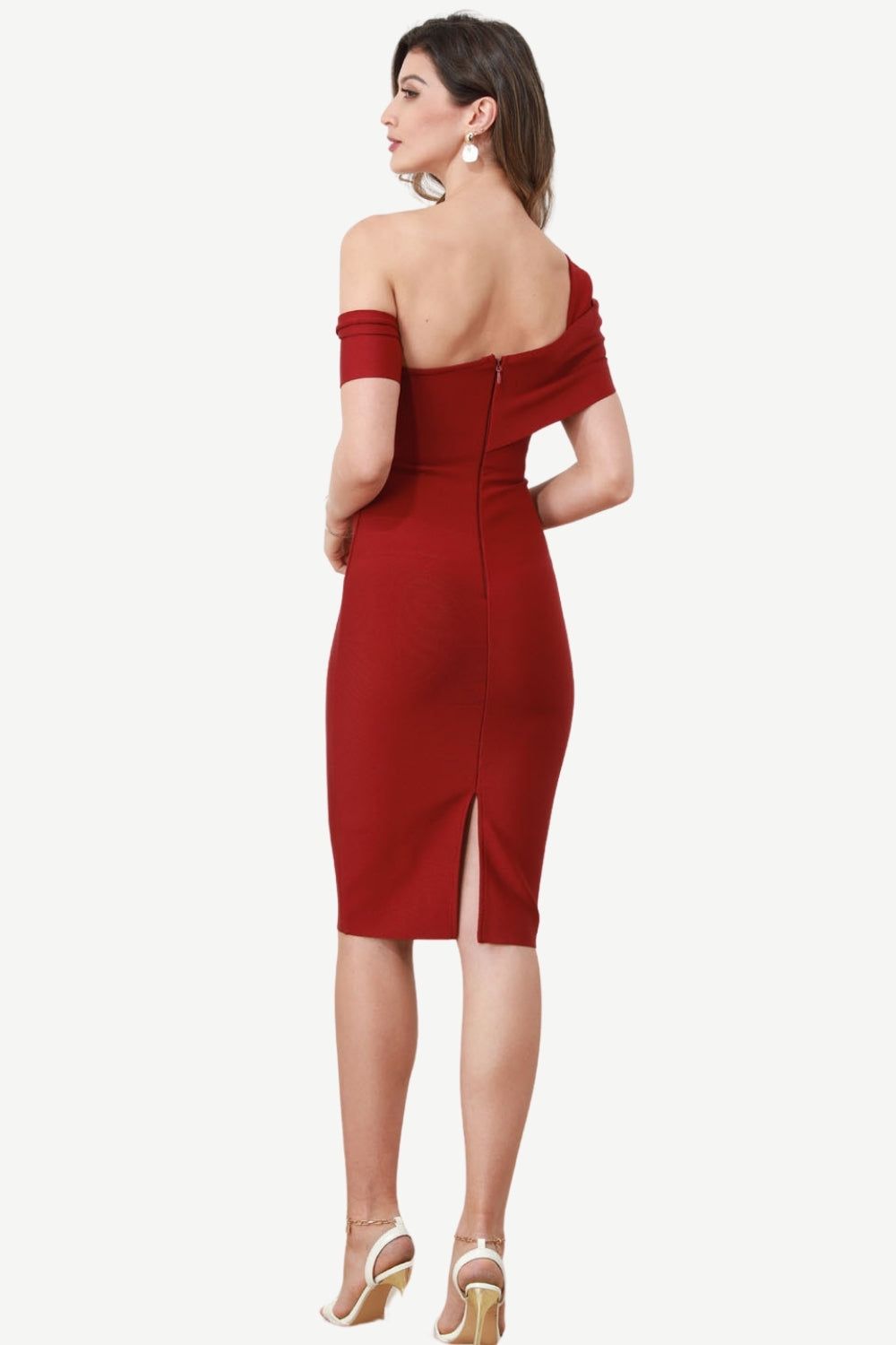 Burgundy Knee Length Cocktail Dress sold by Zapaka product image thumbnail 2