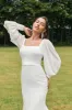Simple Ivory Mermaid Backless Boho Wedding Dress sold by Zapaka