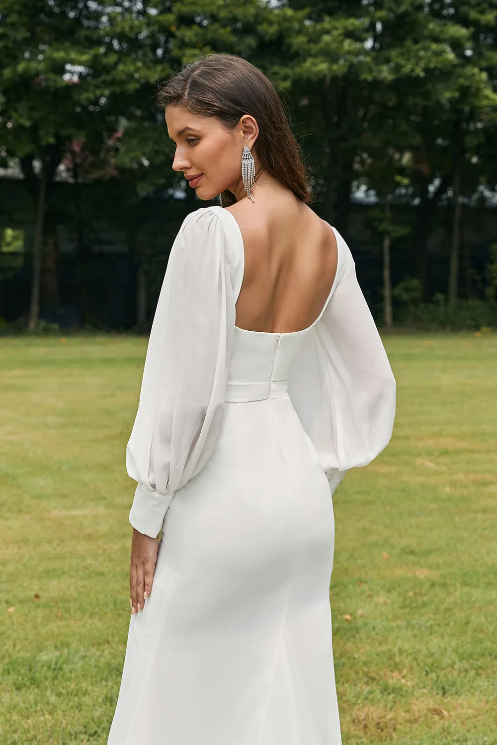 Simple Ivory Mermaid Backless Boho Wedding Dress sold by Zapaka product image thumbnail 4