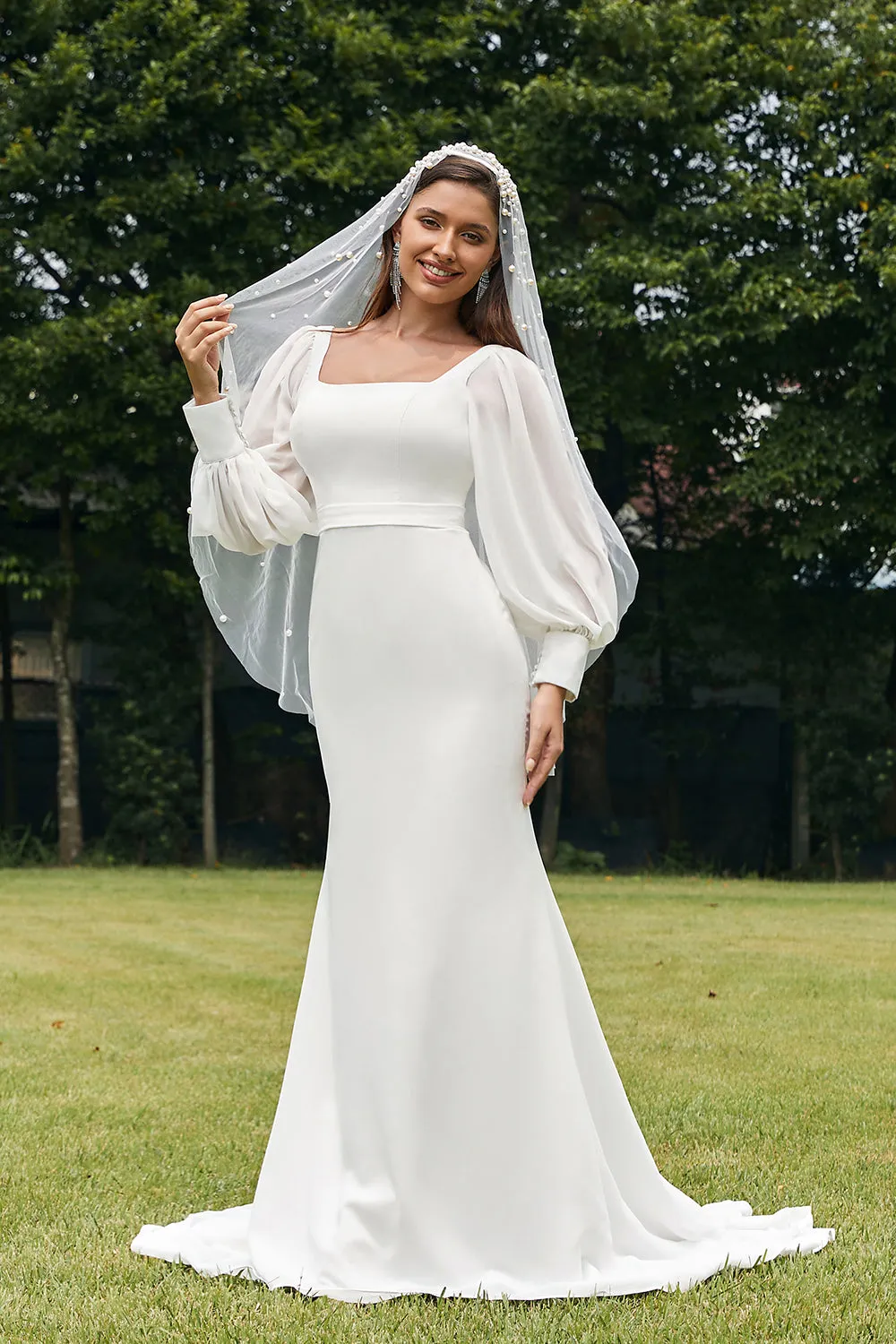 Simple Ivory Mermaid Backless Boho Wedding Dress sold by Zapaka