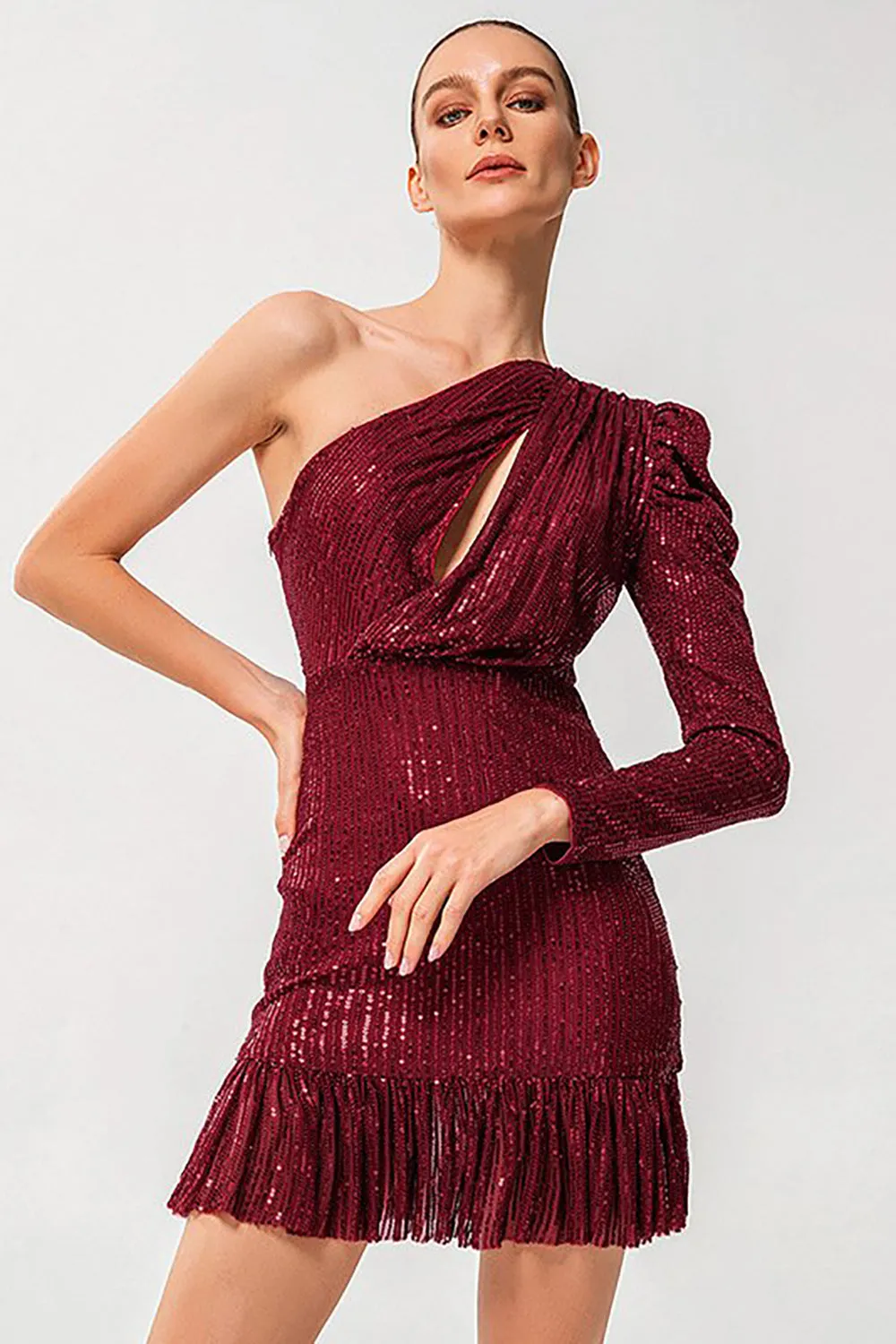 One Shoulder Sparkly Red Short Homecoming Dress sold by Zapaka product image thumbnail 3