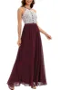 Burgundy A Line Halter Long Bridesmaid Dress with Lace sold by Zapaka