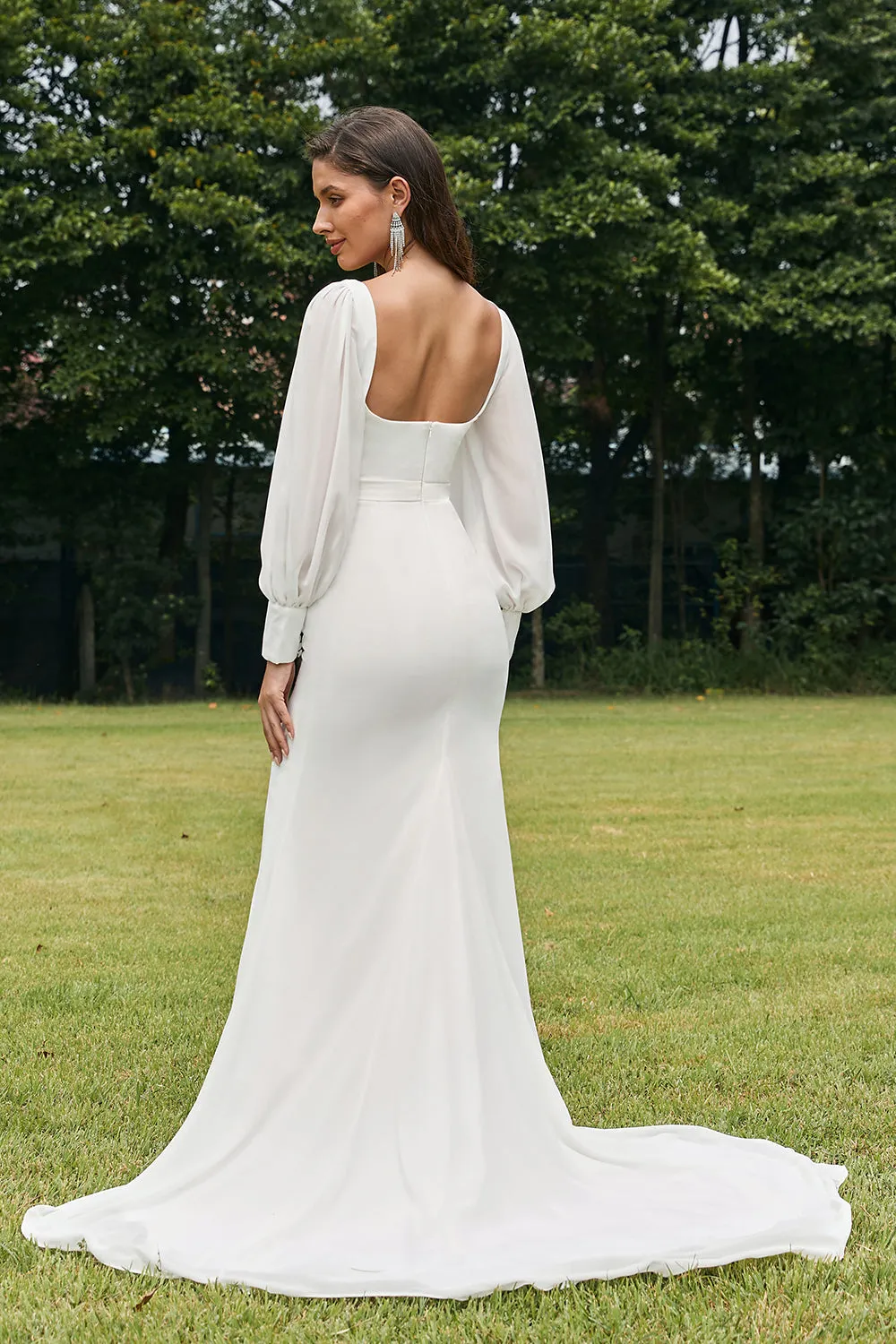 Simple Ivory Mermaid Backless Boho Wedding Dress sold by Zapaka product image thumbnail 2