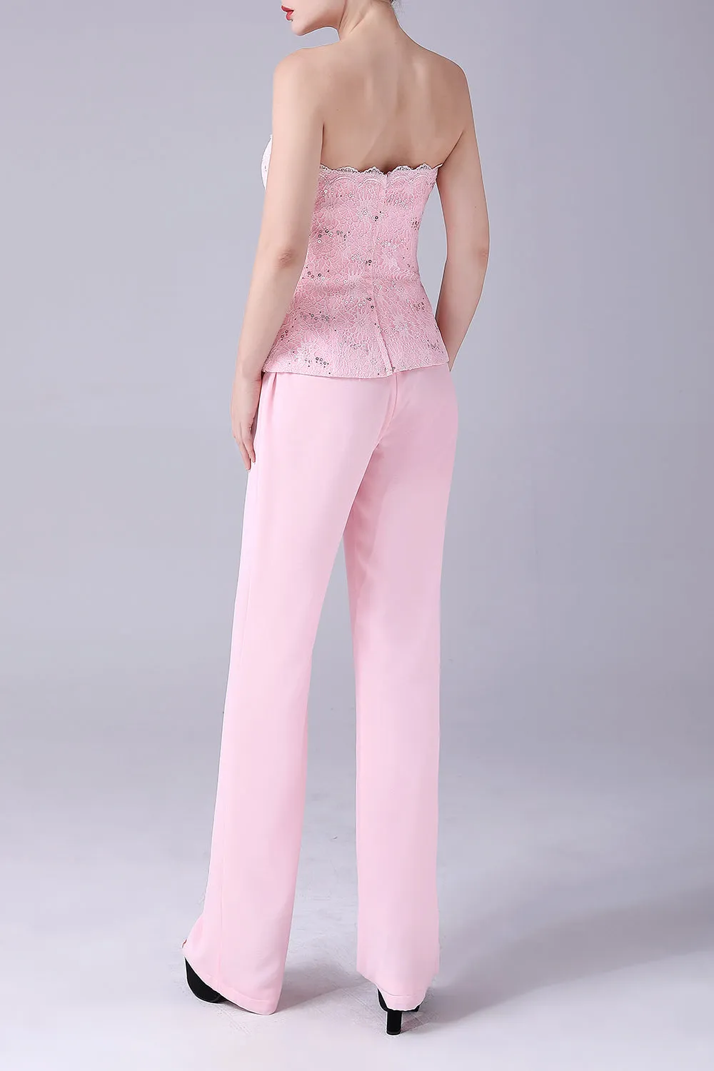 Pink 3 Pieces Lace Coat Mother of the Bride Pant Suits sold by Zapaka product image thumbnail 4