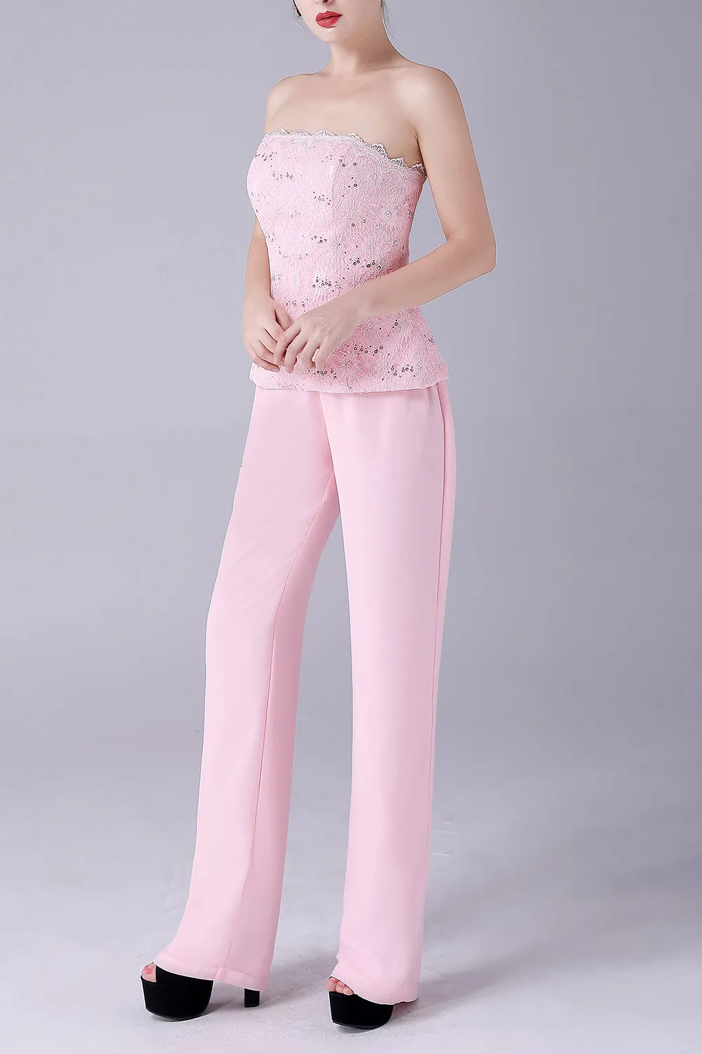 Pink 3 Pieces Lace Coat Mother of the Bride Pant Suits sold by Zapaka product image thumbnail 3