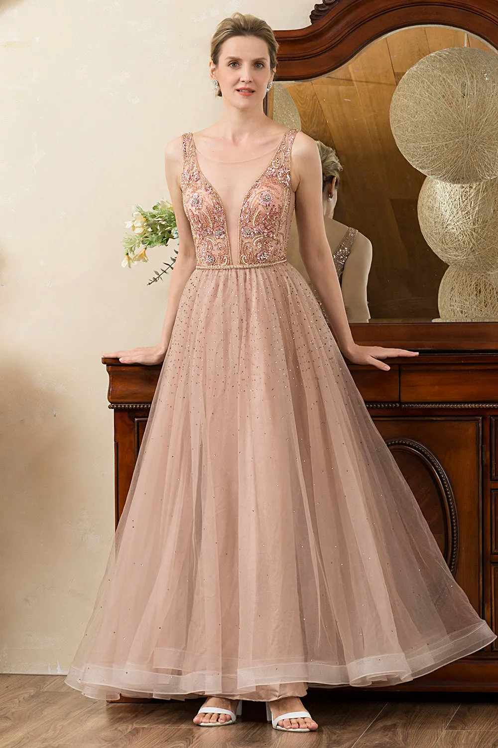 Blush Beaded A Line Sparkly Evening Dress sold by Zapaka product image thumbnail 5