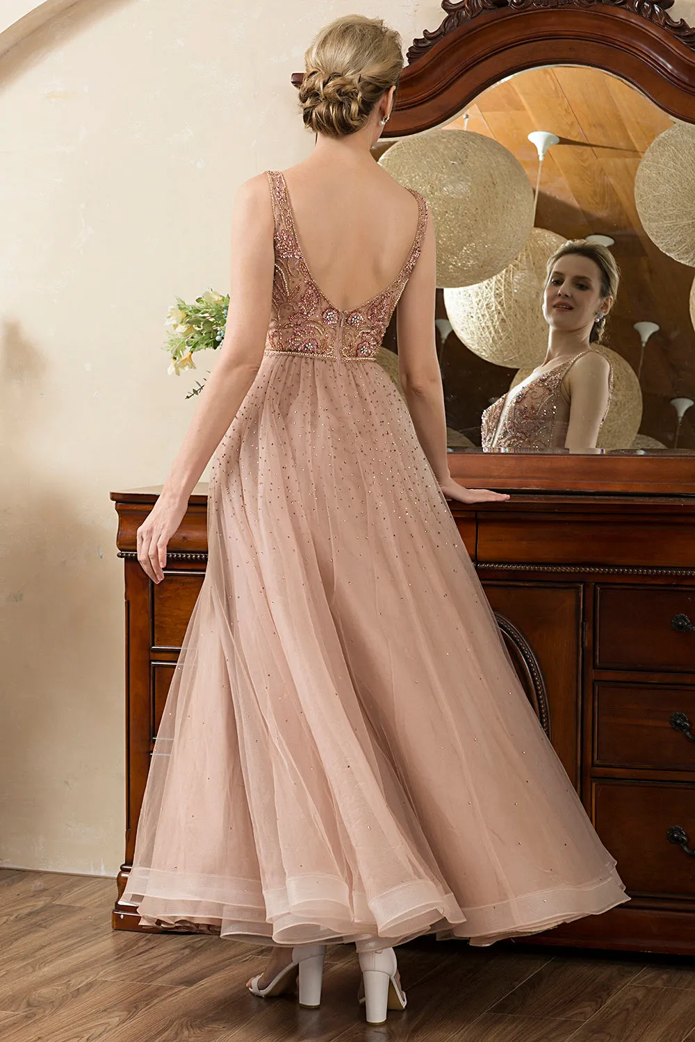 Blush Beaded A Line Sparkly Evening Dress sold by Zapaka product image thumbnail 2
