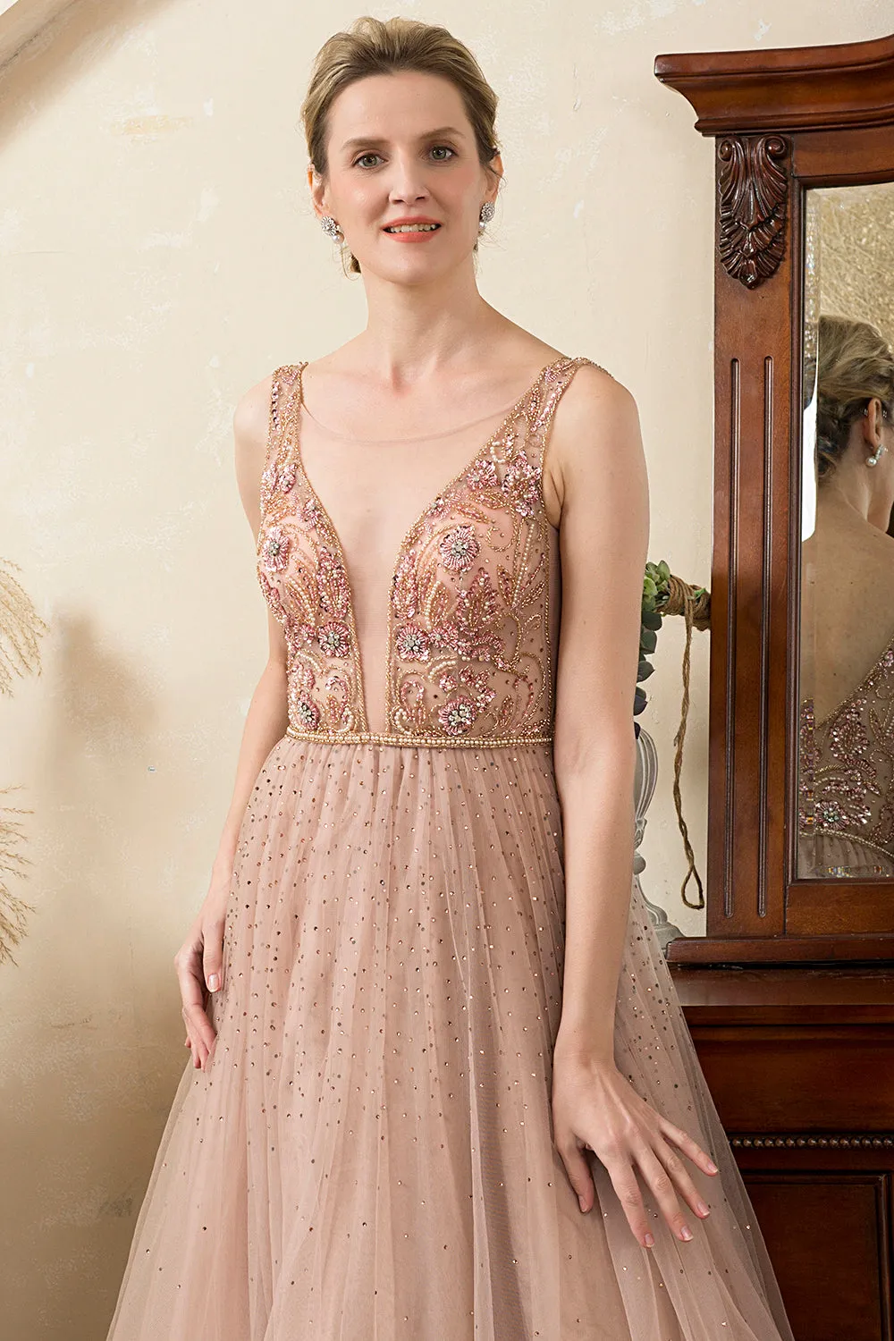 Blush Beaded A Line Sparkly Evening Dress sold by Zapaka product image thumbnail 4