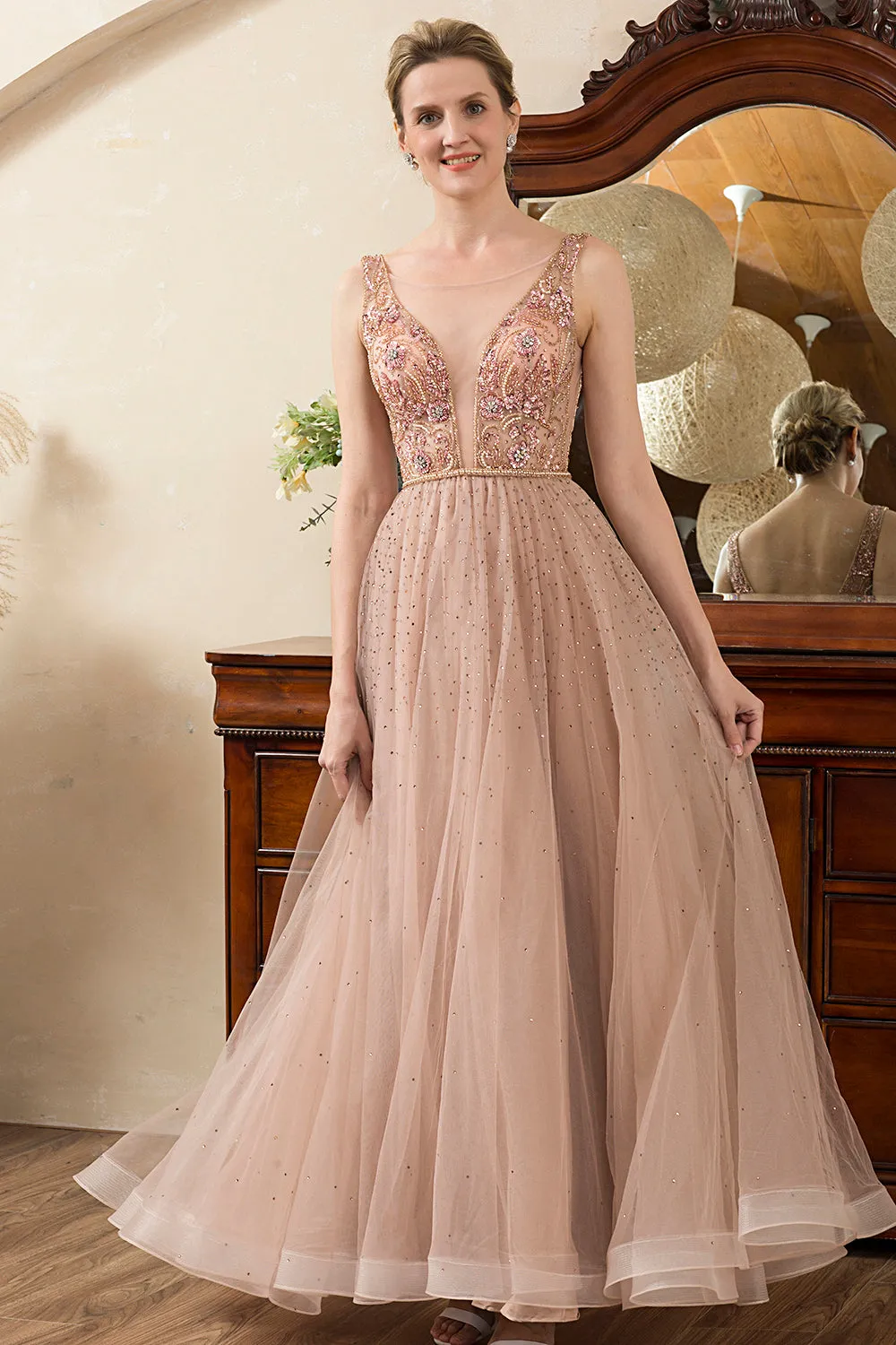 Blush Beaded A Line Sparkly Evening Dress sold by Zapaka product image thumbnail 3