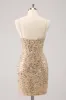 Sparkly Golden Spaghetti Straps Bodycon Homecoming Dress with Sequins sold by Zapaka