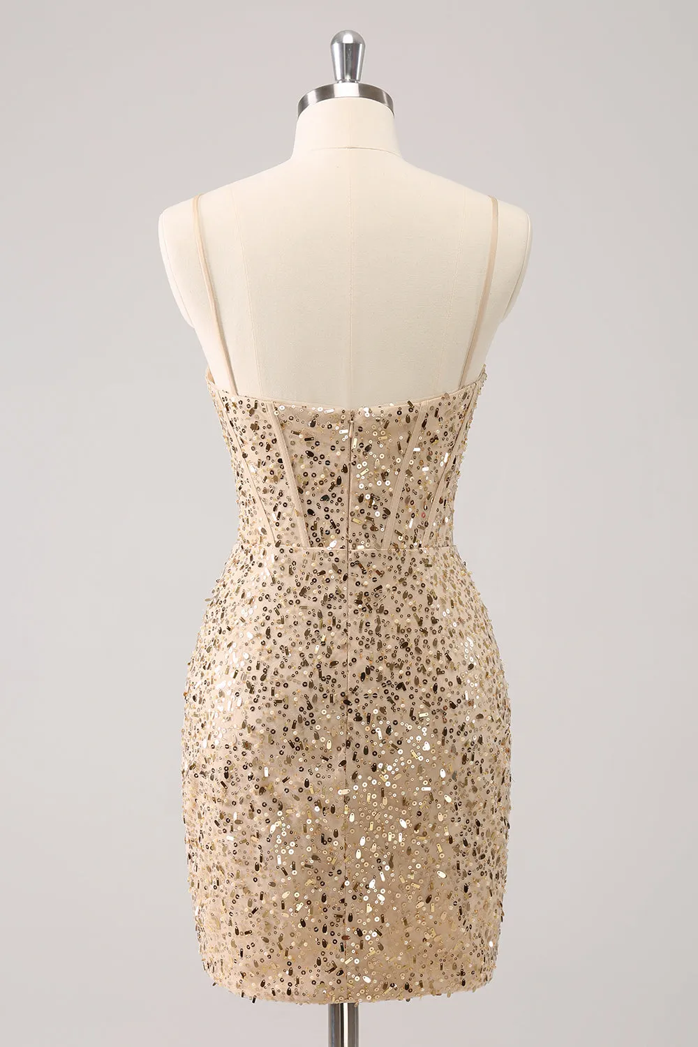 Sparkly Golden Spaghetti Straps Bodycon Homecoming Dress with Sequins sold by Zapaka product image thumbnail 5