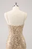 Sparkly Golden Spaghetti Straps Bodycon Homecoming Dress with Sequins sold by Zapaka