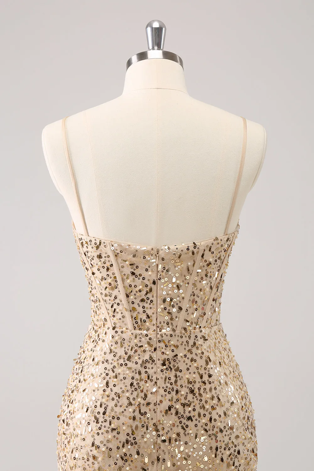 Sparkly Golden Spaghetti Straps Bodycon Homecoming Dress with Sequins sold by Zapaka product image thumbnail 2