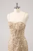 Sparkly Golden Spaghetti Straps Bodycon Homecoming Dress with Sequins sold by Zapaka