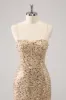 Sparkly Golden Spaghetti Straps Bodycon Homecoming Dress with Sequins sold by Zapaka