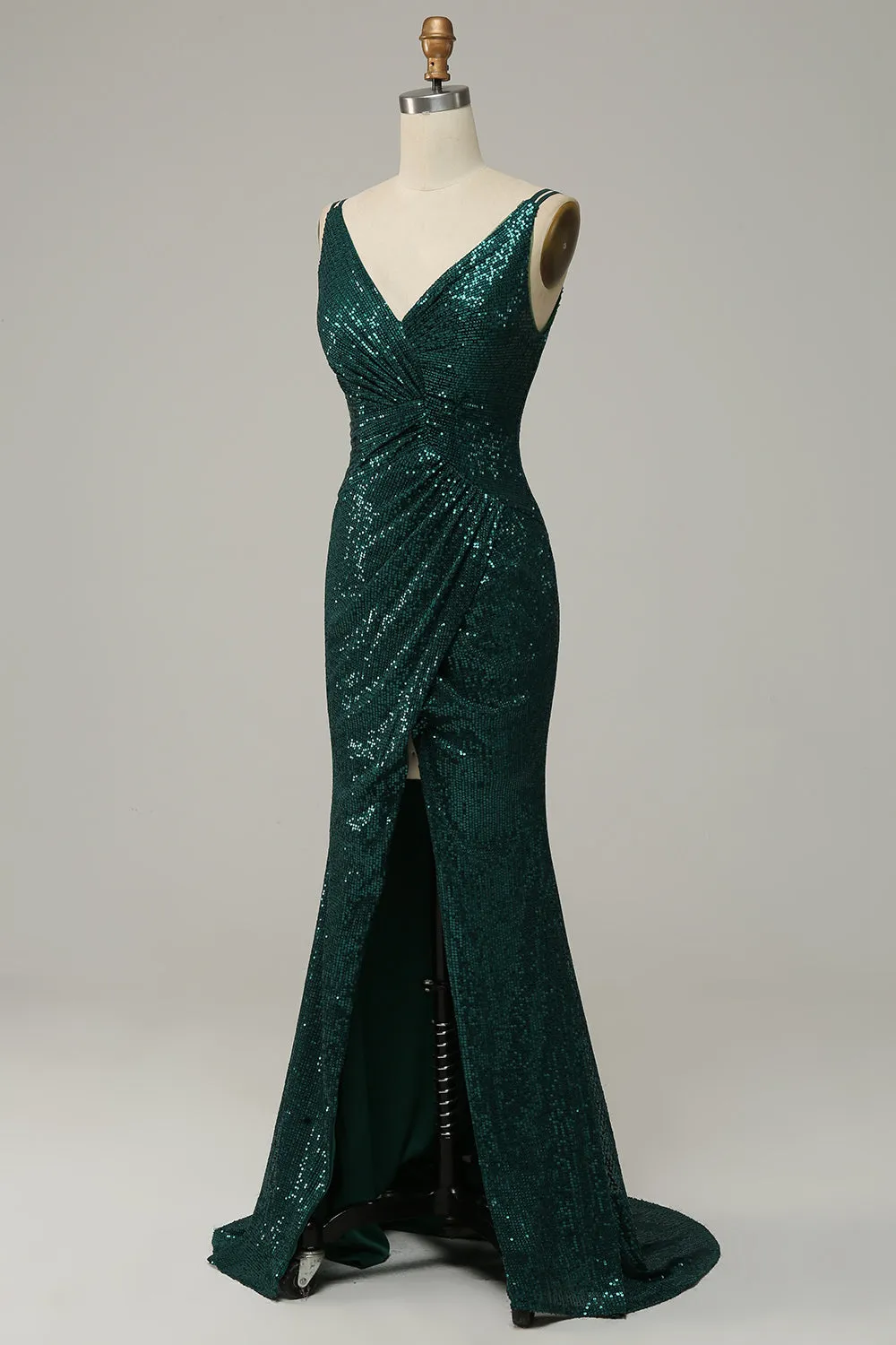 Dark Green Sequined Spaghetti Straps Prom Dress With Slit sold by Zapaka product image thumbnail 4