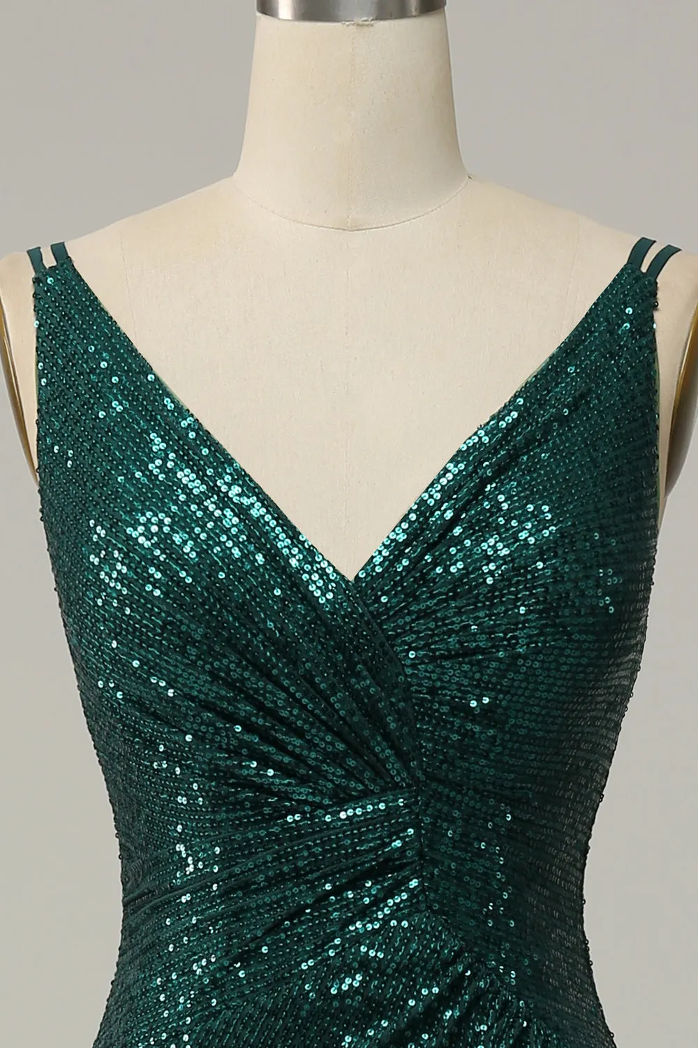 Dark Green Sequined Spaghetti Straps Prom Dress With Slit sold by Zapaka product image thumbnail 5