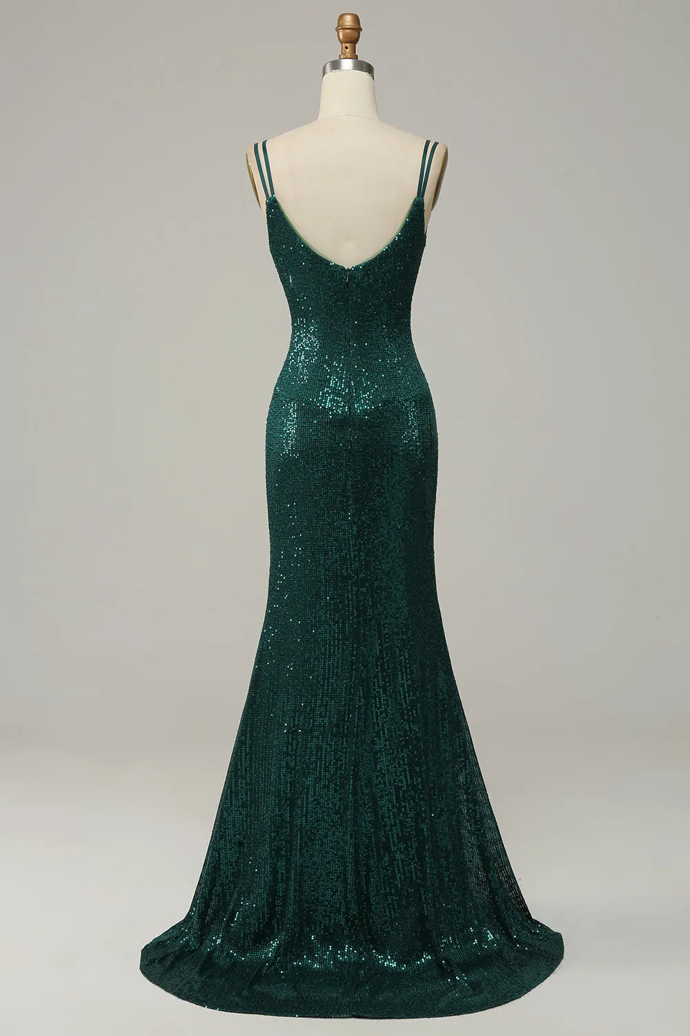 Dark Green Sequined Spaghetti Straps Prom Dress With Slit sold by Zapaka product image thumbnail 2