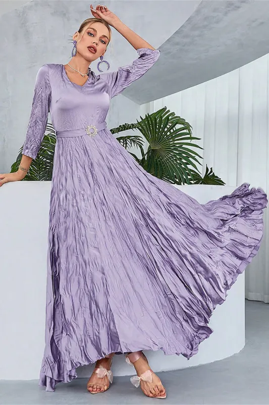 Lilac Pleated A Line Long Sleeves Prom Dress sold by Zapaka