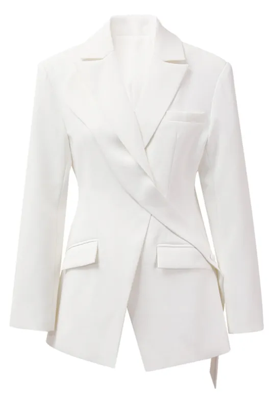 White Long Sleeves Asymmetric Blazer sold by Zapaka