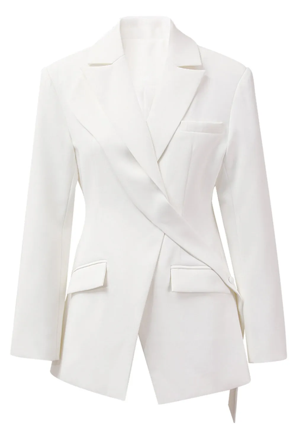 White Long Sleeves Asymmetric Blazer sold by Zapaka