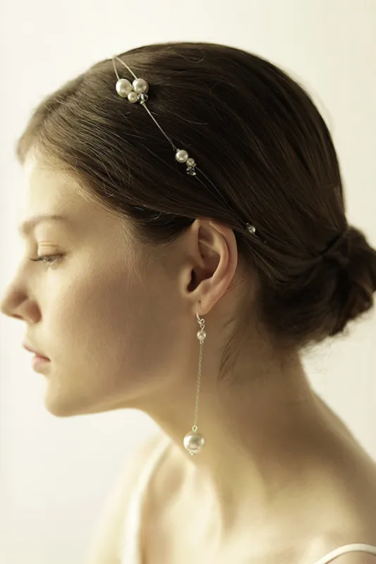 Large Pearl Fish Silk Thread Bridal Headband Earrings sold by Zapaka