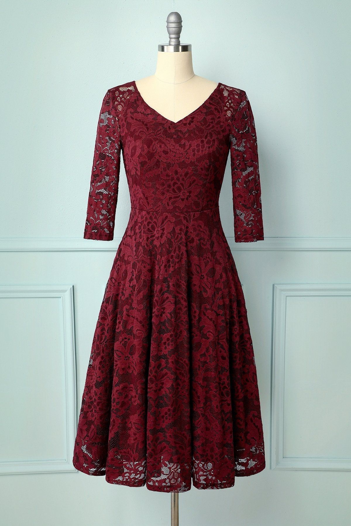 Dark Red Lace Midi sold by Zapaka