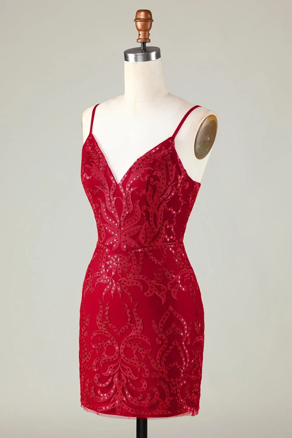 Sparkly Dark Red Sequins Spaghetti Straps Tight Short Homecoming Dress sold by Zapaka product image thumbnail 3