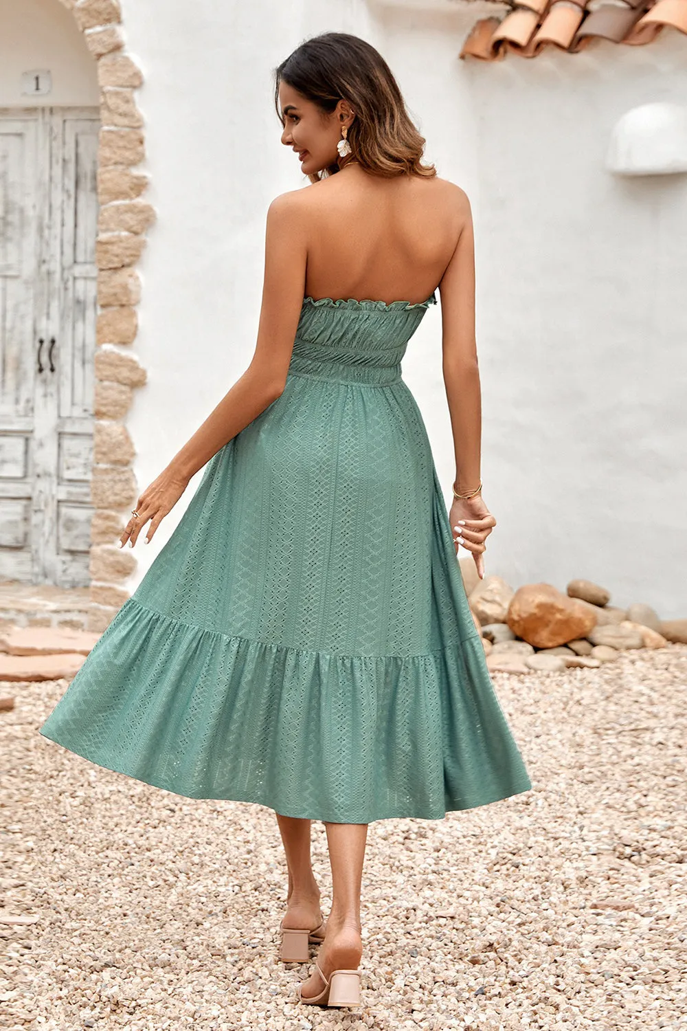 Green Strapless A-line Midi Summer Dress sold by Zapaka product image thumbnail 2
