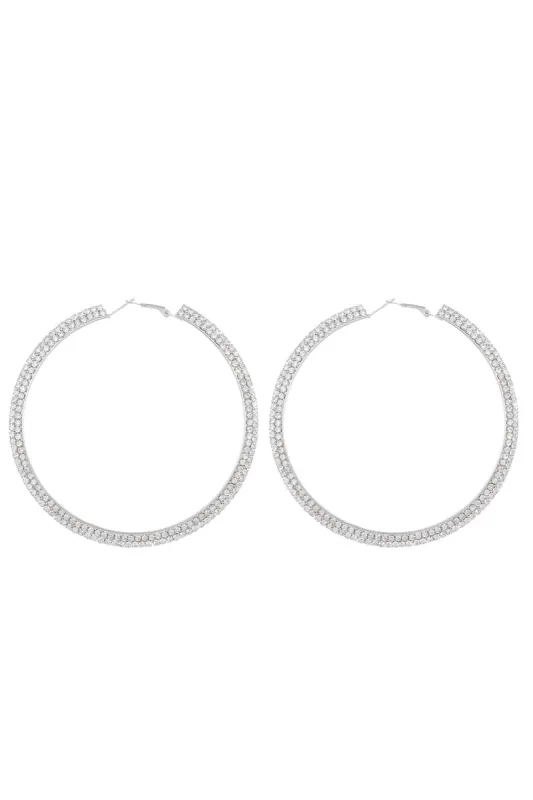 Silver Glitter Rhinestones Round Earrings sold by Zapaka