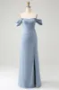 Grey Blue Mermaid Off the Shoulder Chiffon Long Bridesmaid Dress with Slit sold by Zapaka