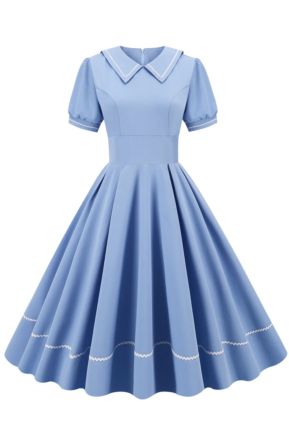 Retro Style Sky Blue 1950s Dress with Short Sleeves sold by Zapaka