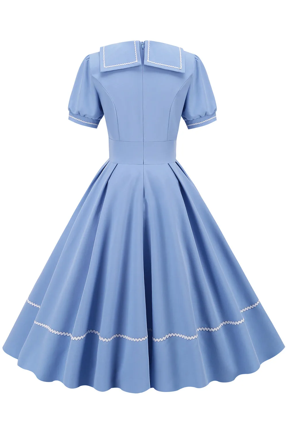 Retro Style Sky Blue 1950s Dress with Short Sleeves sold by Zapaka product image thumbnail 2