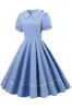 Retro Style Sky Blue 1950s Dress with Short Sleeves sold by Zapaka