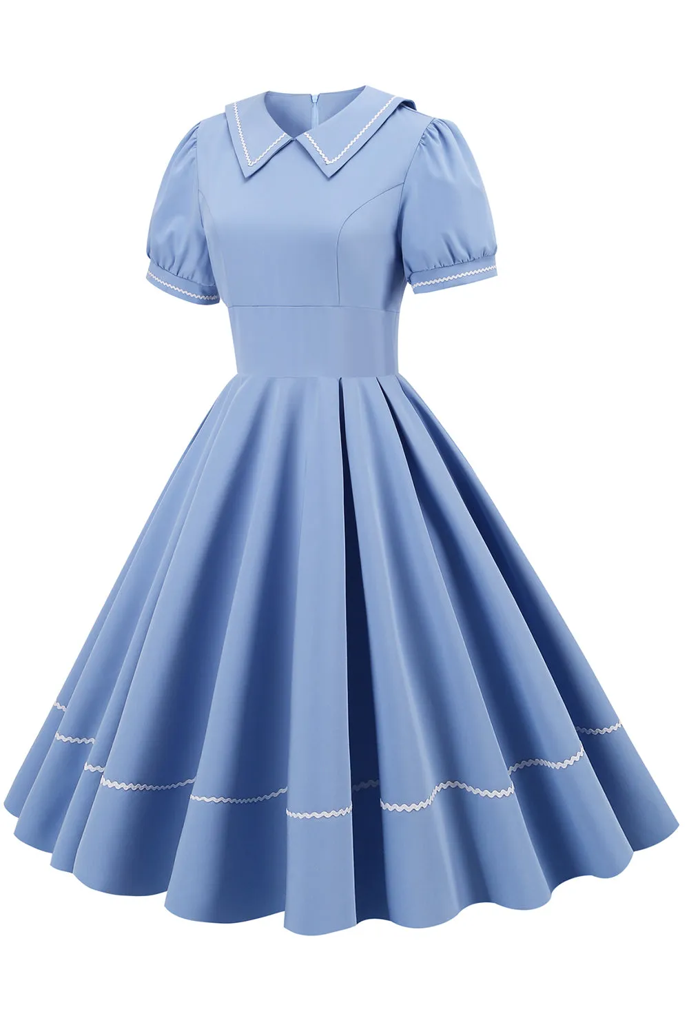 Retro Style Sky Blue 1950s Dress with Short Sleeves sold by Zapaka product image thumbnail 3