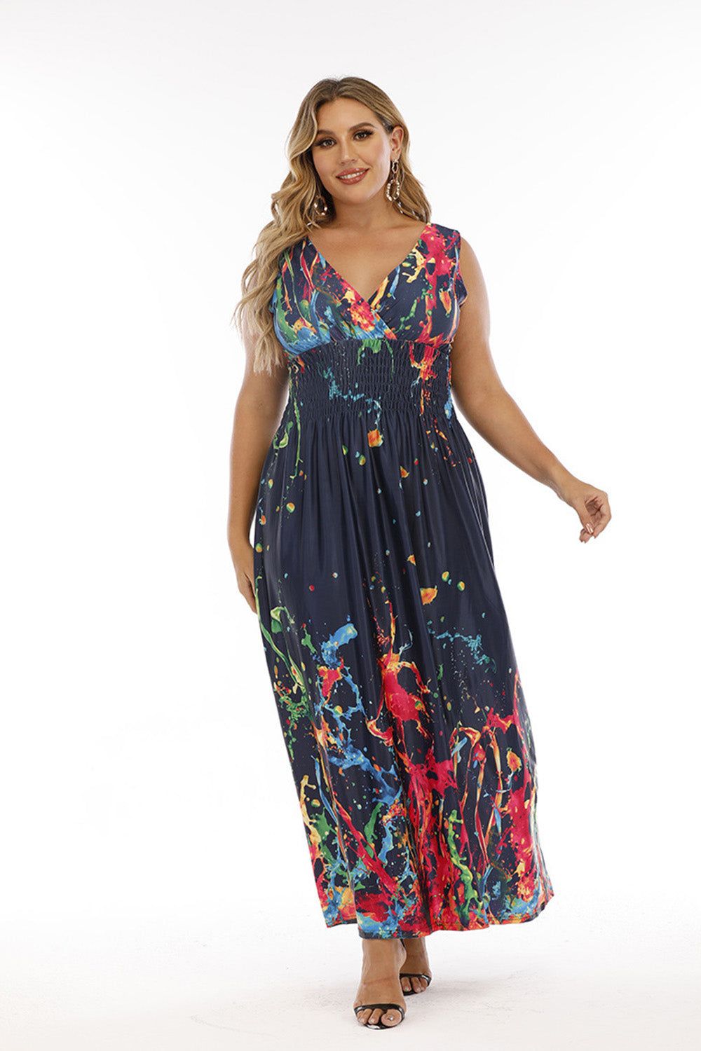 Plus Size Blue Printed Maxi Summer Dress sold by Zapaka product image thumbnail 3
