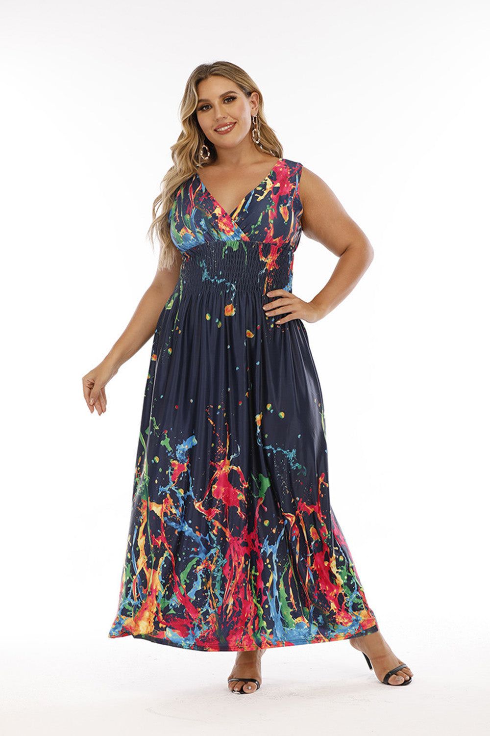 Plus Size Blue Printed Maxi Summer Dress sold by Zapaka
